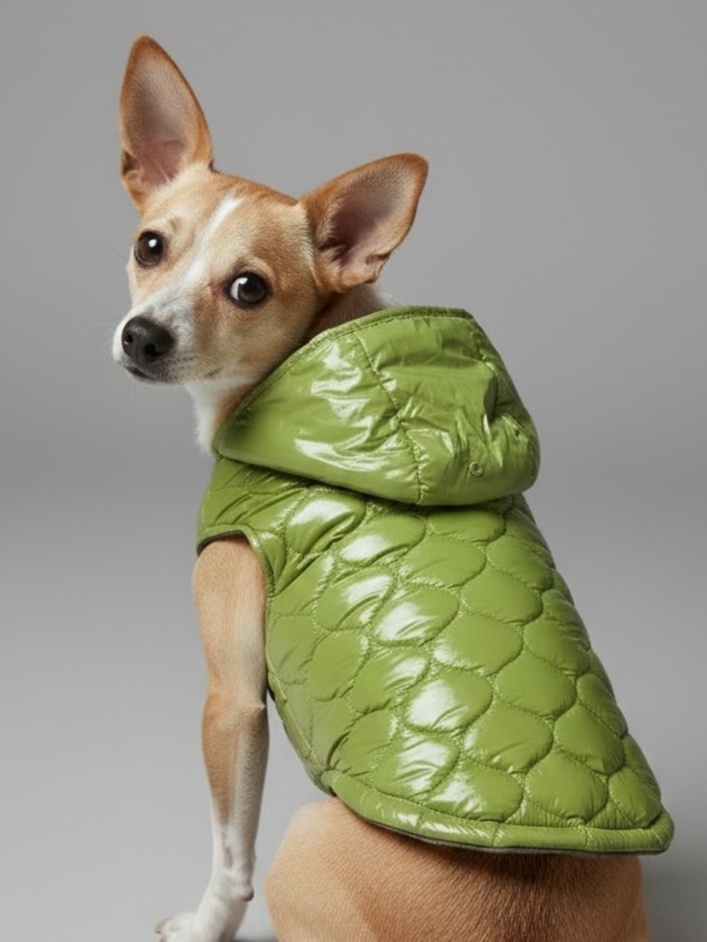 Olive Green Puffer Quilted Dog Coat Size L